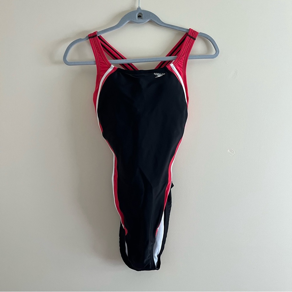 Speedo Women's Black and pink One Piece Swimsuit